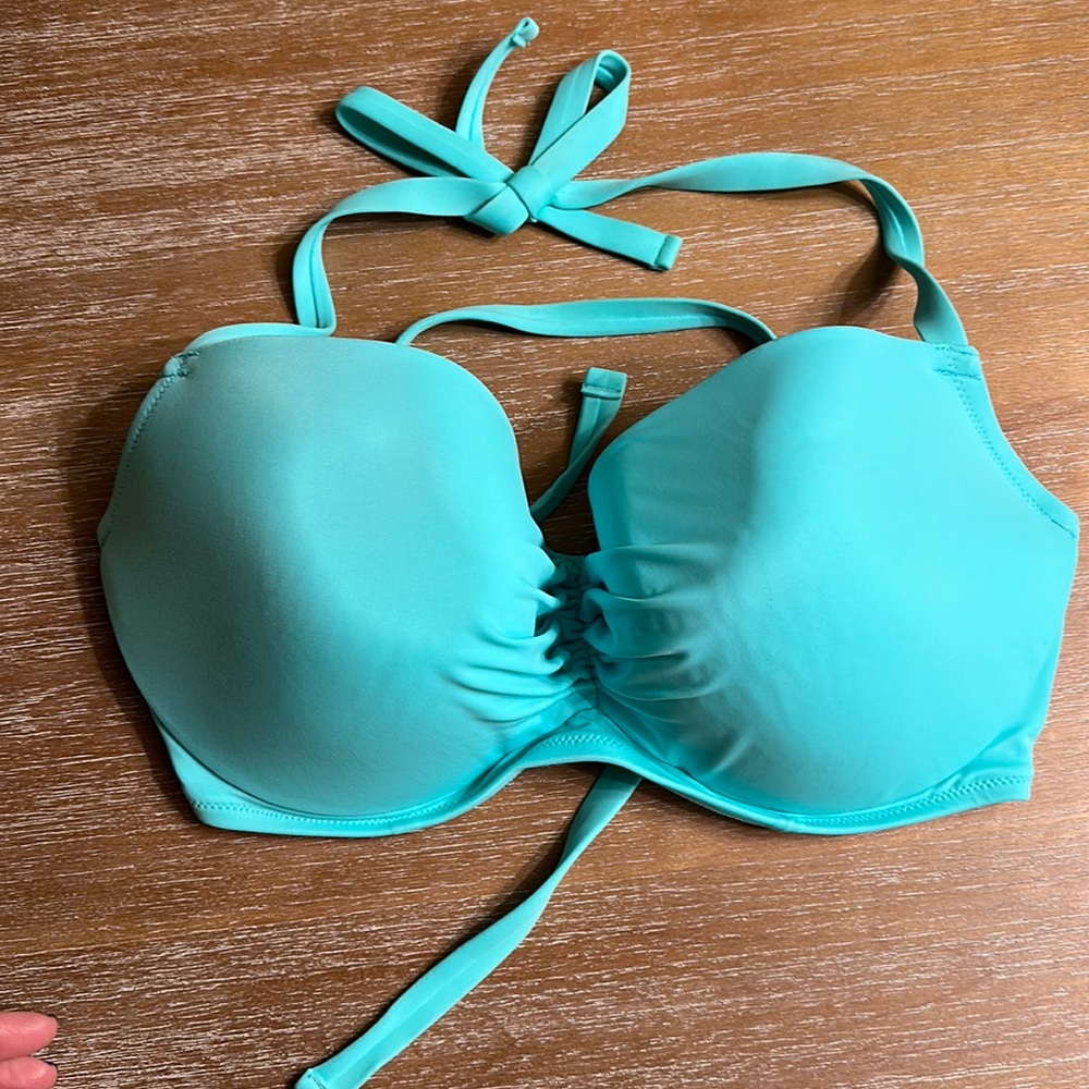 Teal Blue Lined Underwire Bikini Top | Shade & Shore Size 36DD. Tie neck & back